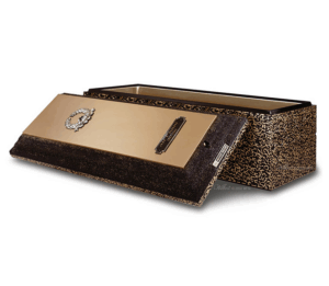 Bronze Triune, seamless liner, 16 gauge bronze finishing liner, tongue in groove sealing, nameplate with emblem, extra heavy construction